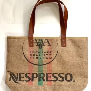 NWOT. Nespresso Jute Large Tote Bag.